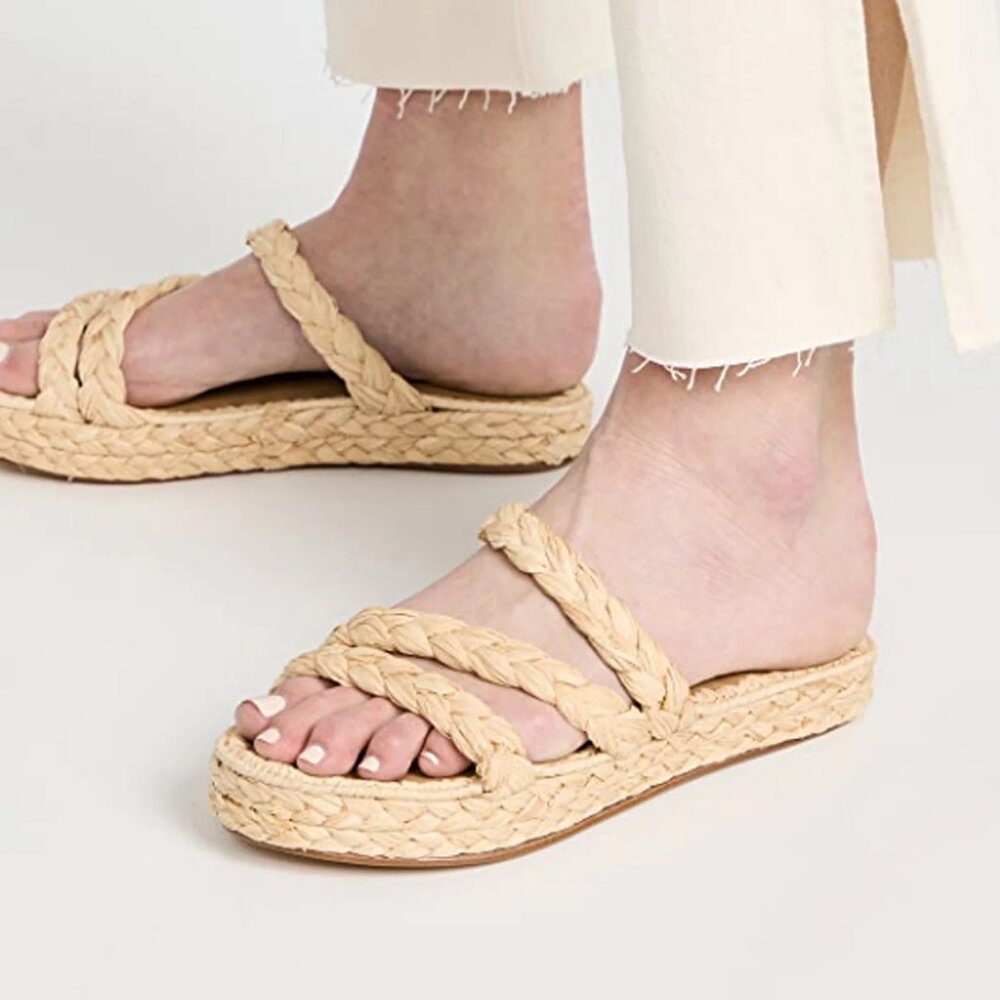 Carrie Forbes Amalfi Raffia platform slide Size 7 37